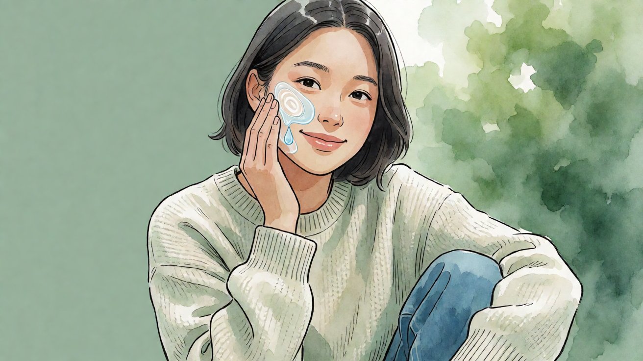 Ilustrasi aplikasi pelembap ceramide untuk merawat kulit kering